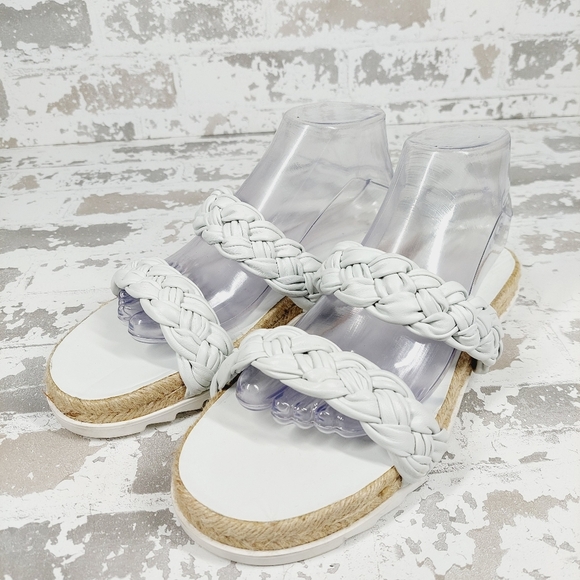 New Marc Fisher Jaimee White Leather Espadrille Slide Sandals M74 - Picture 2 of 10